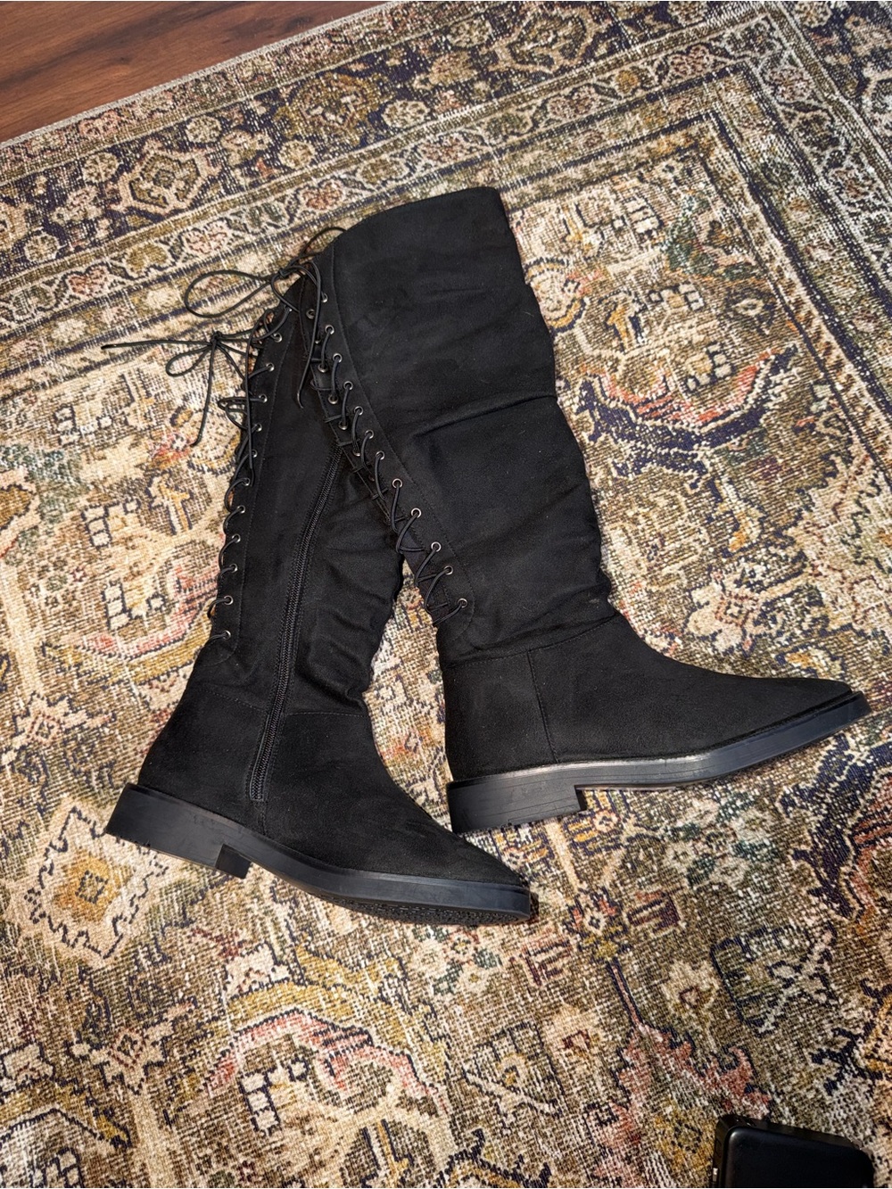 Journee Collection Black Lace-Up Tall Boots